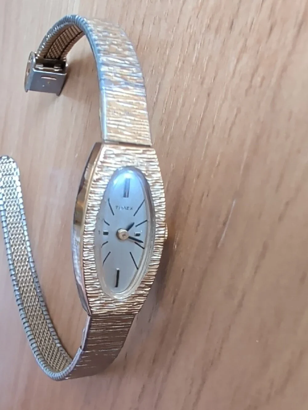 Timex Vintage Gold Tone Textured Oval Ladies Mechanical Watch